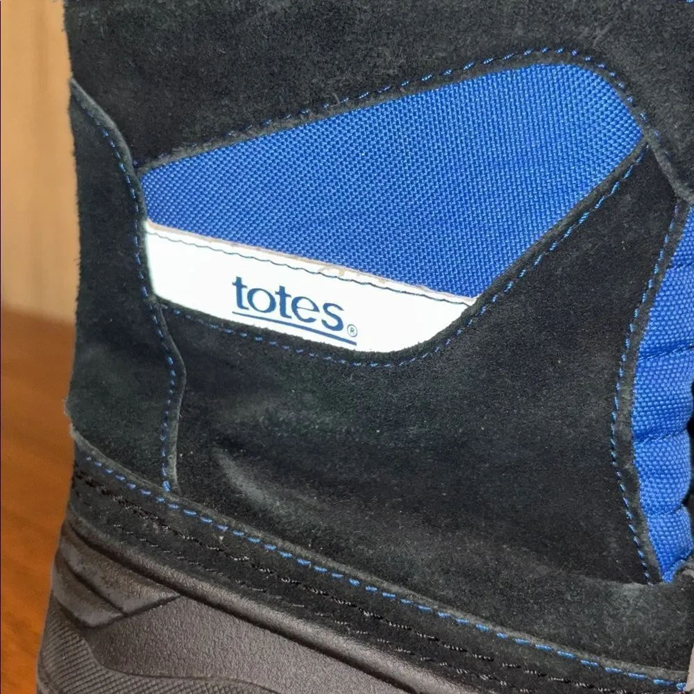 Kid’s Totes Black and Blue Winter Leather Snow Boots Unisex Size 12
